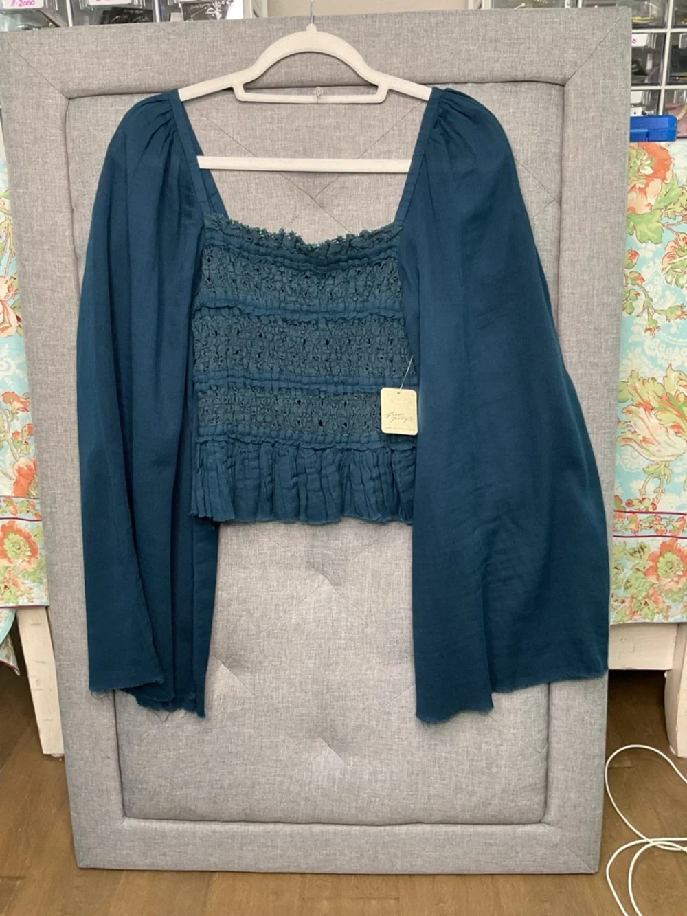 Free People Overboard Smocked Crop Top Bell Sleeve NWT Small